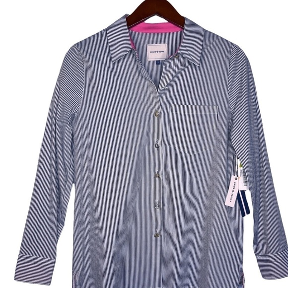 COURT & ROWE NWT Striped Nautical Button Front Shirt Size Small in Navy Stripe - Picture 13 of 13
